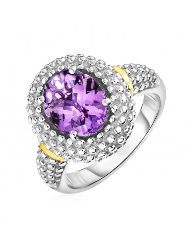 Ring with Oval Amethyst in 18k Yellow Gold & Sterling Silver Economisez 