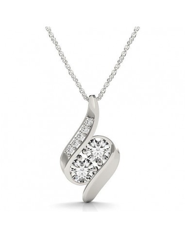 14k White Gold Two Stone Curved Style Diamond Pendant (3/4 cttw) online