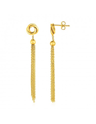 Earrings with Love Knots and Tassels in 14k Yellow Gold livraison gratuite