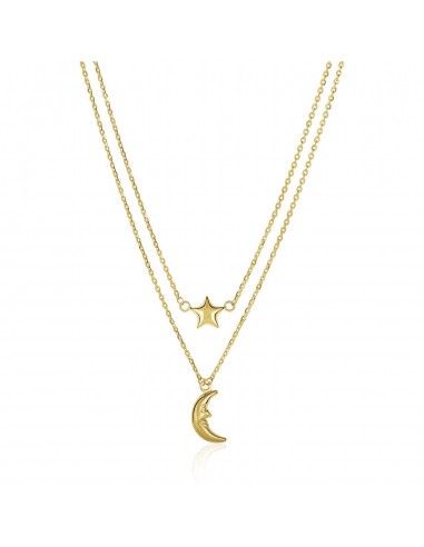 14k Yellow Gold Double-Strand Chain Necklace with Puff Moon and Star sélection de produits