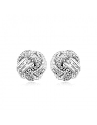 14k White Gold Love Knot with Ridge Texture Earrings Dans la société mordern