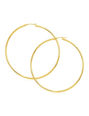 14k Yellow Gold Large Polished Hoop Earrings pas cher 