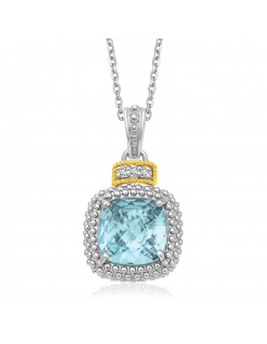 18k Yellow Gold & Sterling Silver Popcorn Sky Blue Topaz and Diamond Pendant Les magasins à Paris