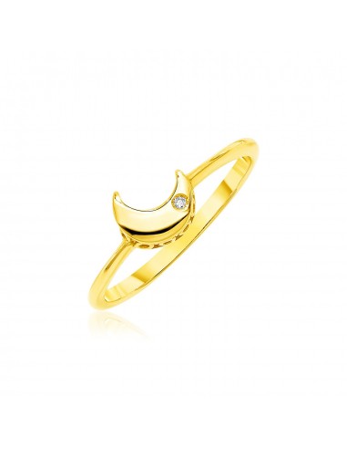 14k Yellow Gold Polished Moon Ring with Diamond de France