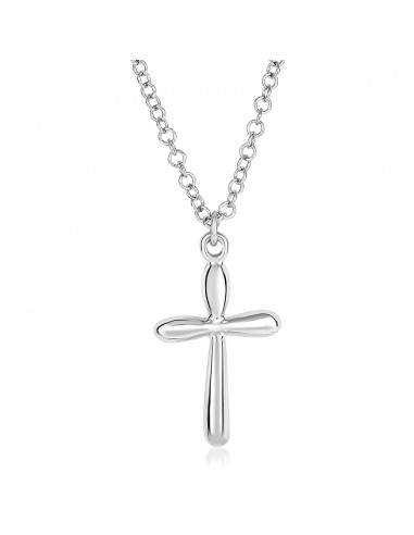 Sterling Silver Polished Rounded Cross Necklace Livraison rapide