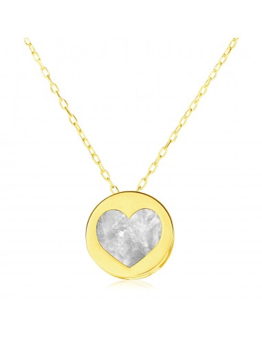 14k Yellow Gold Necklace with Heart in Mother of Pearl JUSQU'A -70%! 