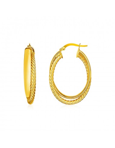 14k Yellow Gold Two Part Textured Twisted Oval Hoop Earrings les muscles