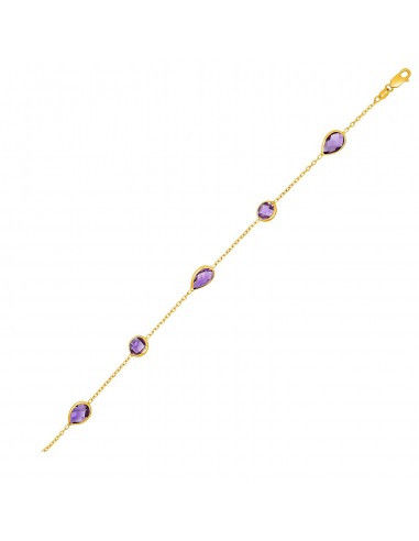 14k Yellow Gold Bracelet with Round and Pear-Shaped Amethysts des créatures d'habitude