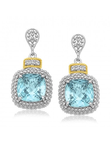 18k Yellow Gold & Sterling Silver Sky Blue Topaz & Diamond Earrings (.05cttw) store