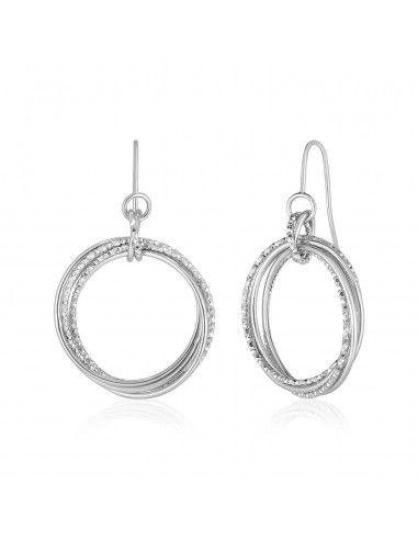 14k White Gold Earrings with Polished and Textured Interlocking Circle Dangles votre restaurant rapide dans 