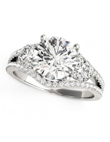 14k White Gold 3 Stone Split Pave Shank Diamond Engagement Ring (2 3/4 cttw) sur le site 