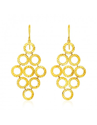 14k Yellow Gold Earrings with Textured Open Circle Motifs Fin de série