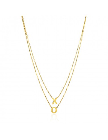 14k Yellow Gold DoubleS trand Chain Necklace with X and O Comparez plus de prix