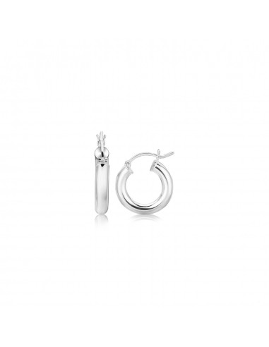 Sterling Silver Thick Polished Hoop Earrings with Rhodium Plating (15mm) les ctes