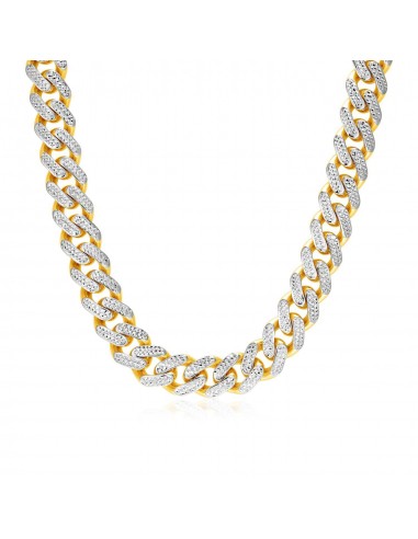 14k Two Tone Gold Miami Cuban Chain Necklace with White Pave pas cheres