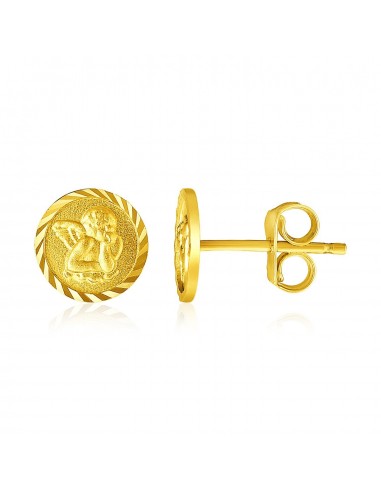 14k Yellow Gold Round Angel Post Earrings Fin de série