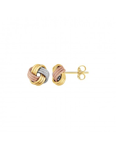 Love Knot Post Earrings in 14k Tri Color Gold soldes