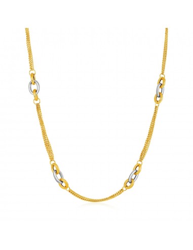 14k Two-Tone Yellow and White Gold Gourmette Necklace with Links en linge