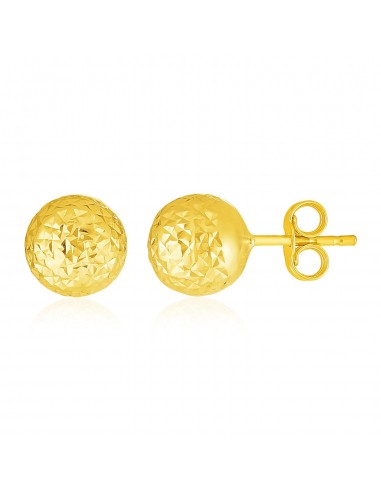 14k Yellow Gold Ball Earrings with Crystal Cut Texture s'inspire de l'anatomie humaine