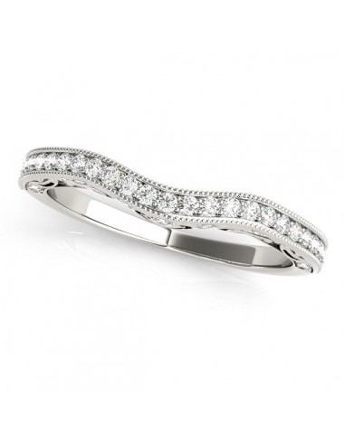 14k White Gold Milgrained Pave Set Curved Diamond Wedding Band (1/5 cttw) destockage