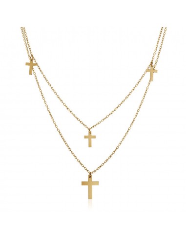 14k Yellow Gold 18 inch Two Strand Necklace with Crosses français