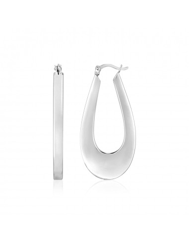 Sterling Silver Puffed Rectangular Profile Long Oval Hoop Earrings Vous souhaitez 