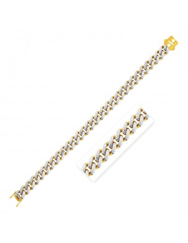 14k Two Tone Gold 8 1/4 inch Curb Chain Bracelet with White Pave des créatures d'habitude