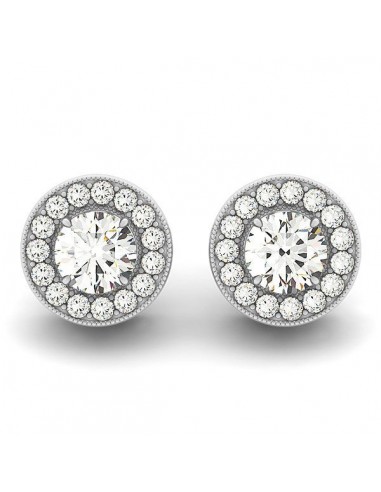 14k White Gold Round Diamond Halo Milgrain Border Earrings (3/4 cttw) pour bénéficier 