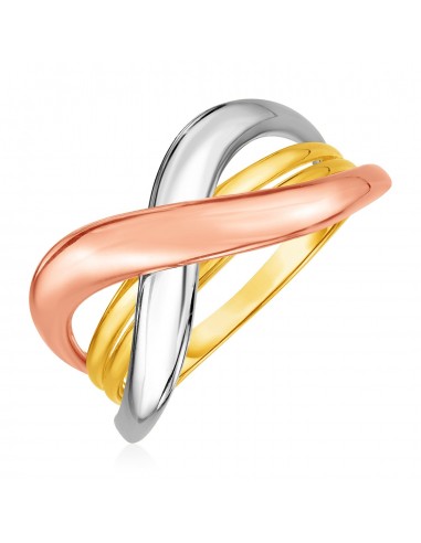 14k Tri color Gold Crossover Ring Comparez plus de prix